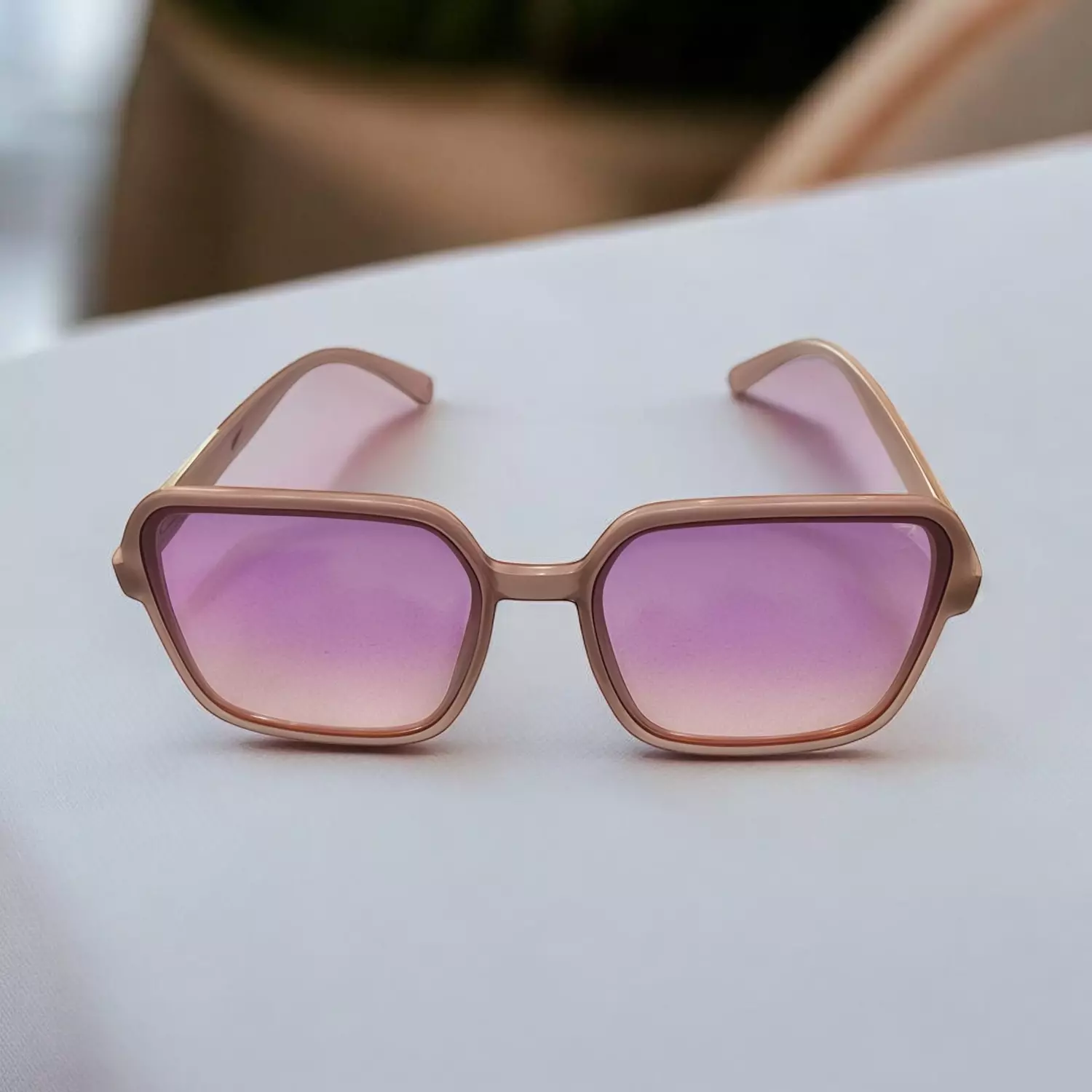 Blush Pink Square Frame Sunglasses image