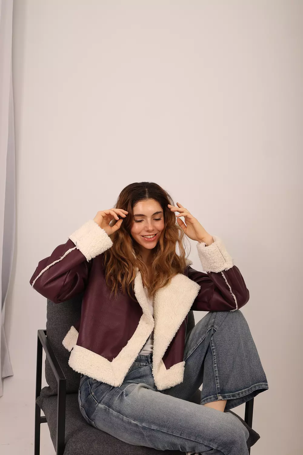 Wine Shearling Jacket 4