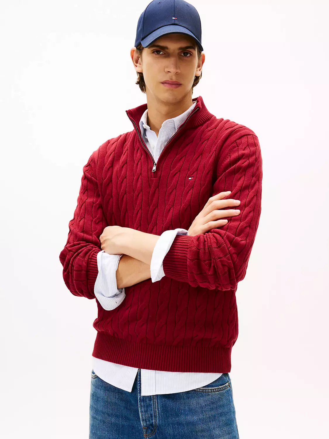 Cable Knit Mockneck Quarter-Zip Sweater 3