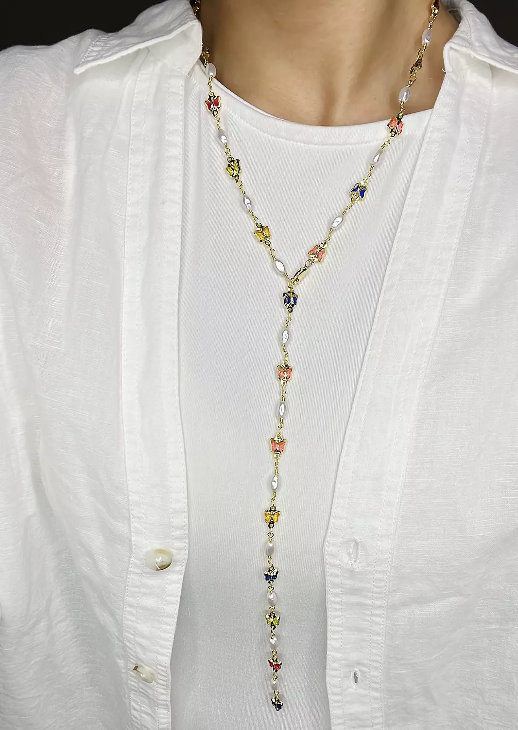 Butterfly & Pearls Drop Necklace  image