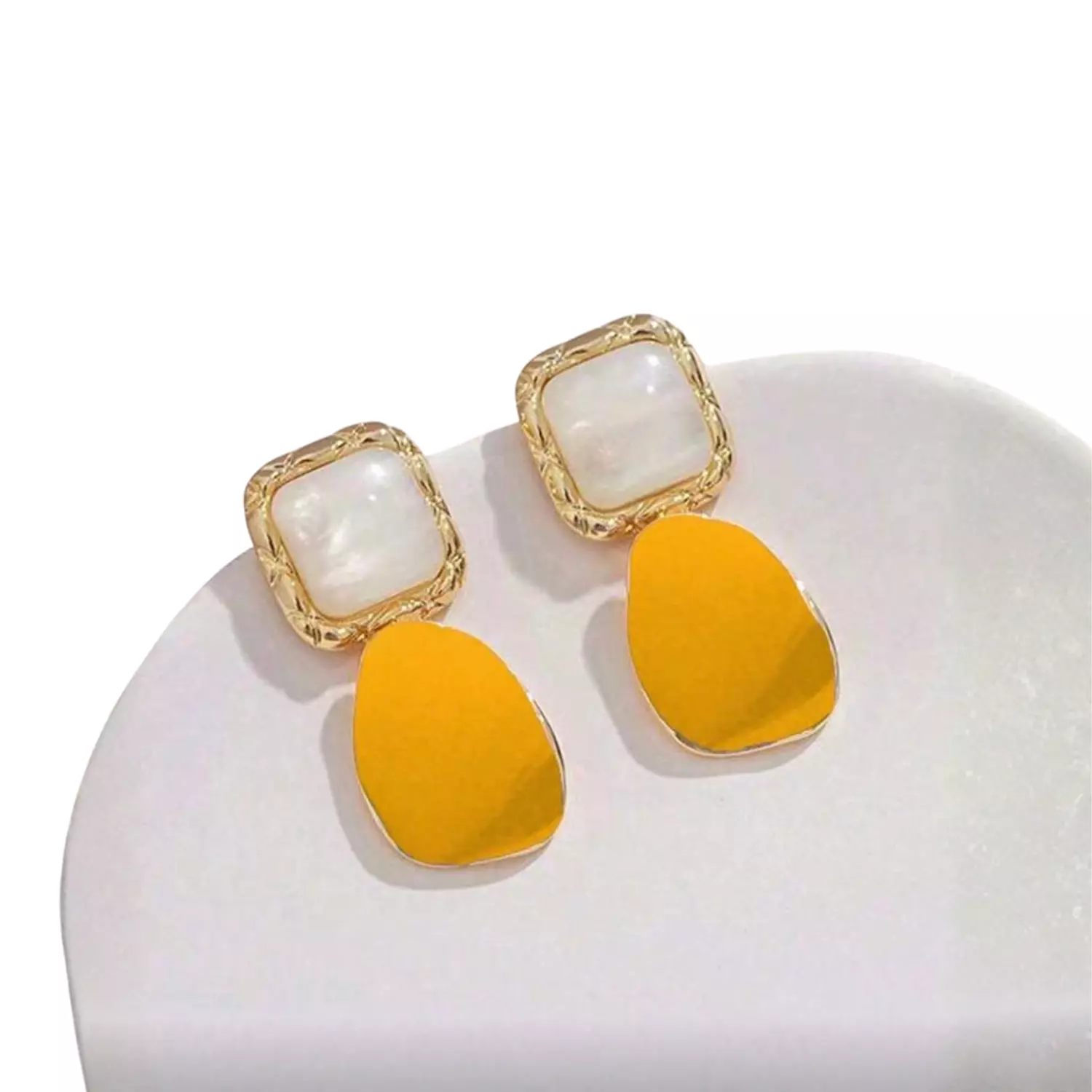Assymetrical Yellow Retro Square Earrings image