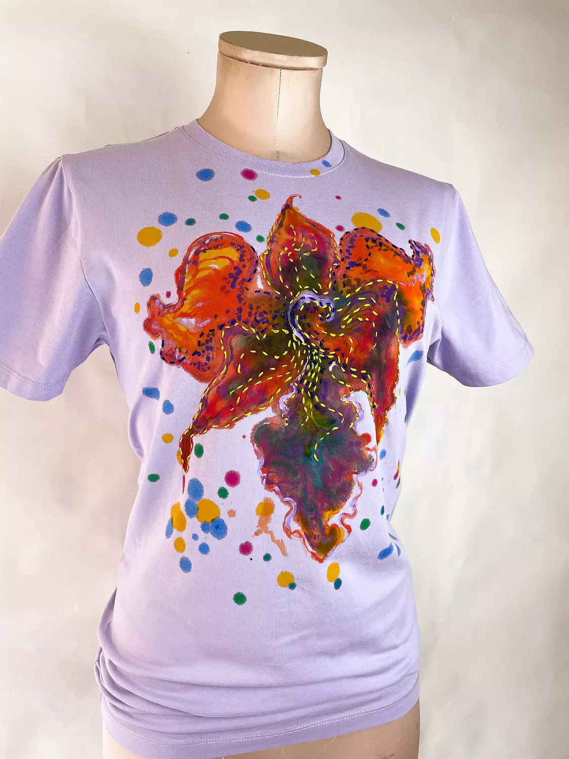 Hand-Painted & Embroidered Cotton T-Shirt 2