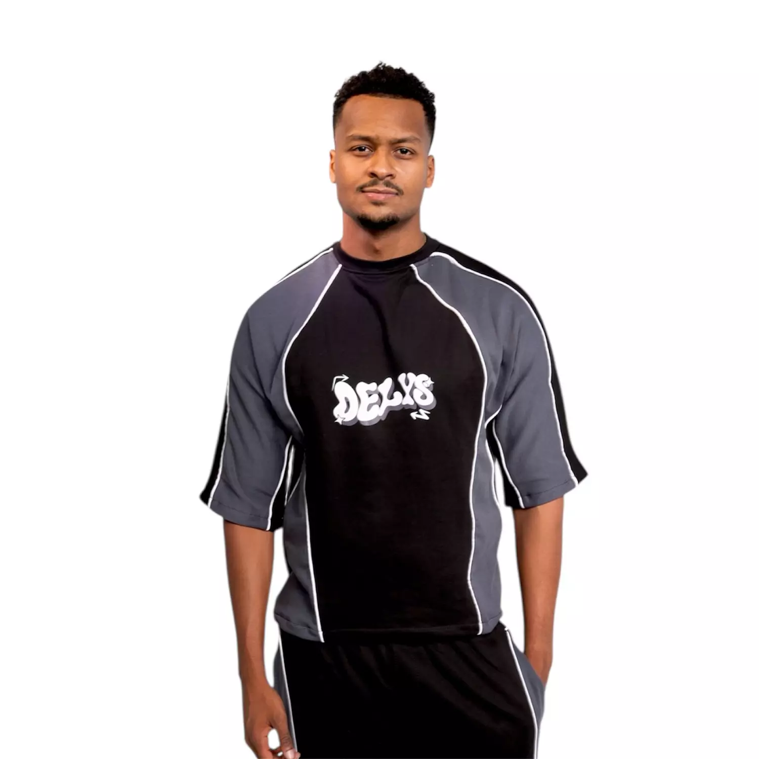  De-lys slices box fit Black & Grey with white stripe t shirt image