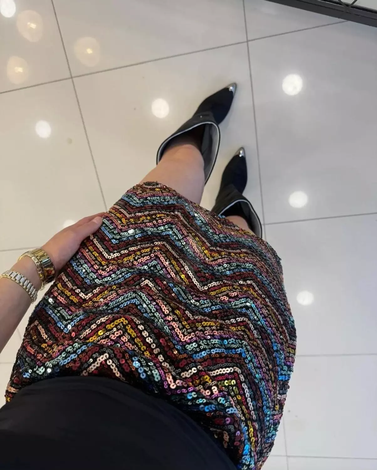 Multicolour Zigzag Sequin Skirt  2