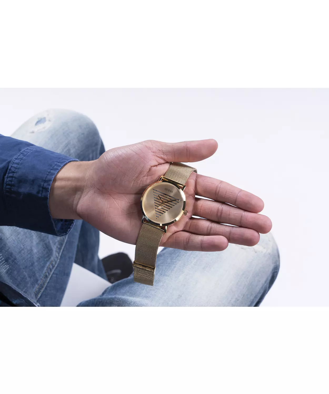 GUESS GW0502G1 ANALOG WATCH For Men Round Shape Gold Stainless Steel/Mesh Polished Bracelet 5