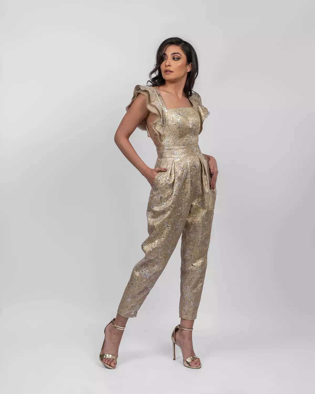 Graceful Shimmery Gold Jumpsuit 4