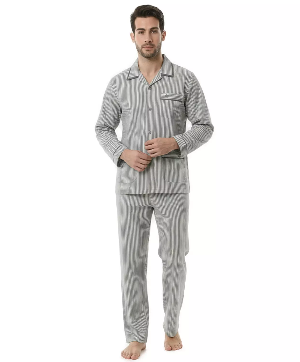 بيجاما رجالي مقلم كم طويل - 2393- مخطط باللون الرمادي image