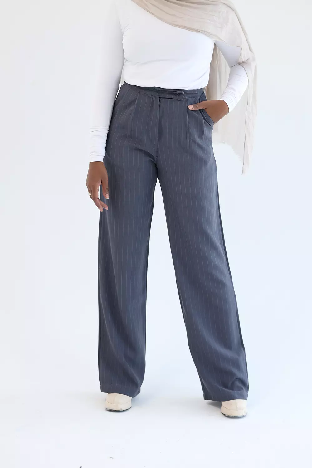 Gray striped classic pant image