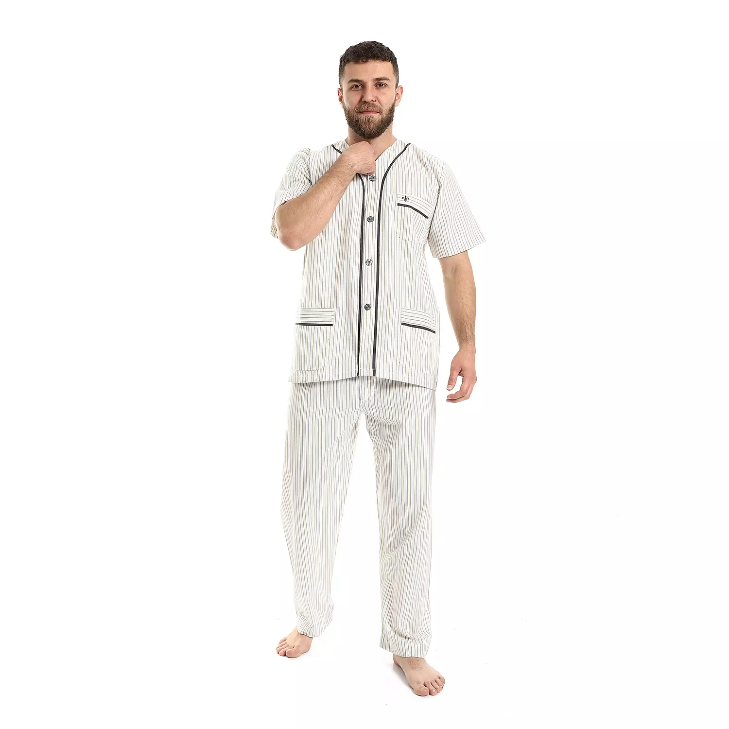بيجاما رجالي كلاسيك- 2289-اصفر -ابيض- 2 شريط image