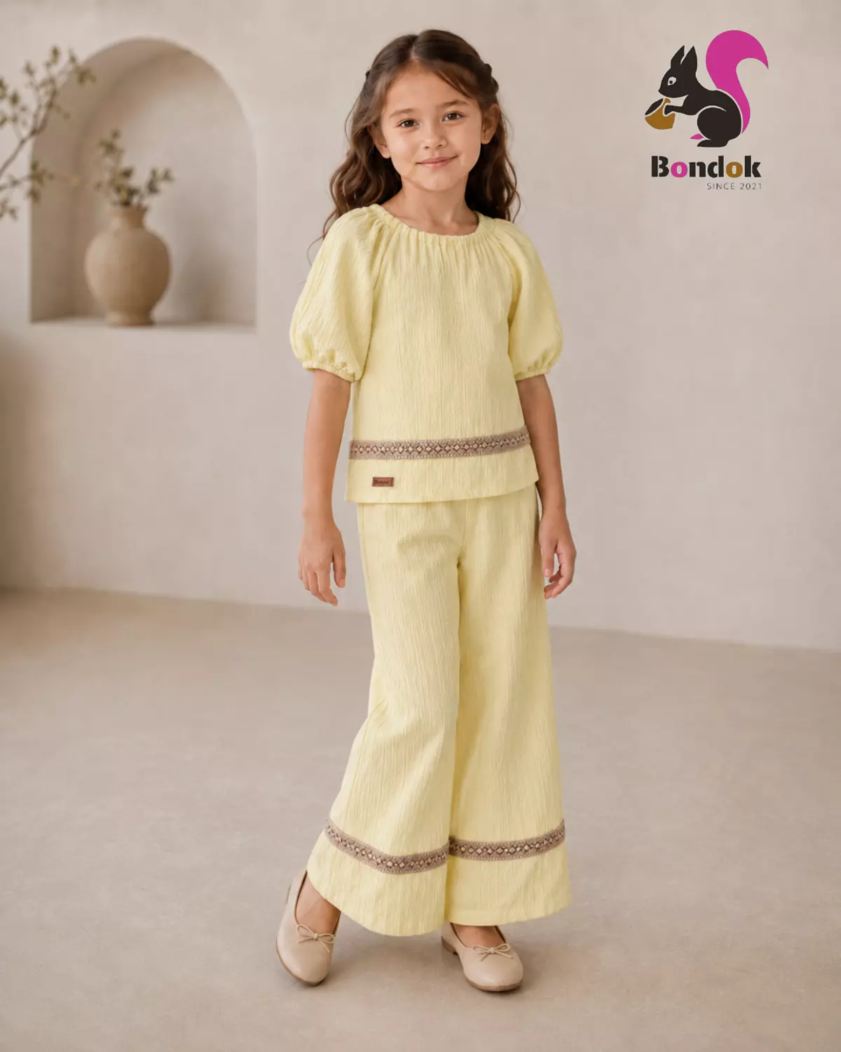 Wonder trim Set Girls' Puff Sleeve Top and Wide-Leg Trouser Set 7