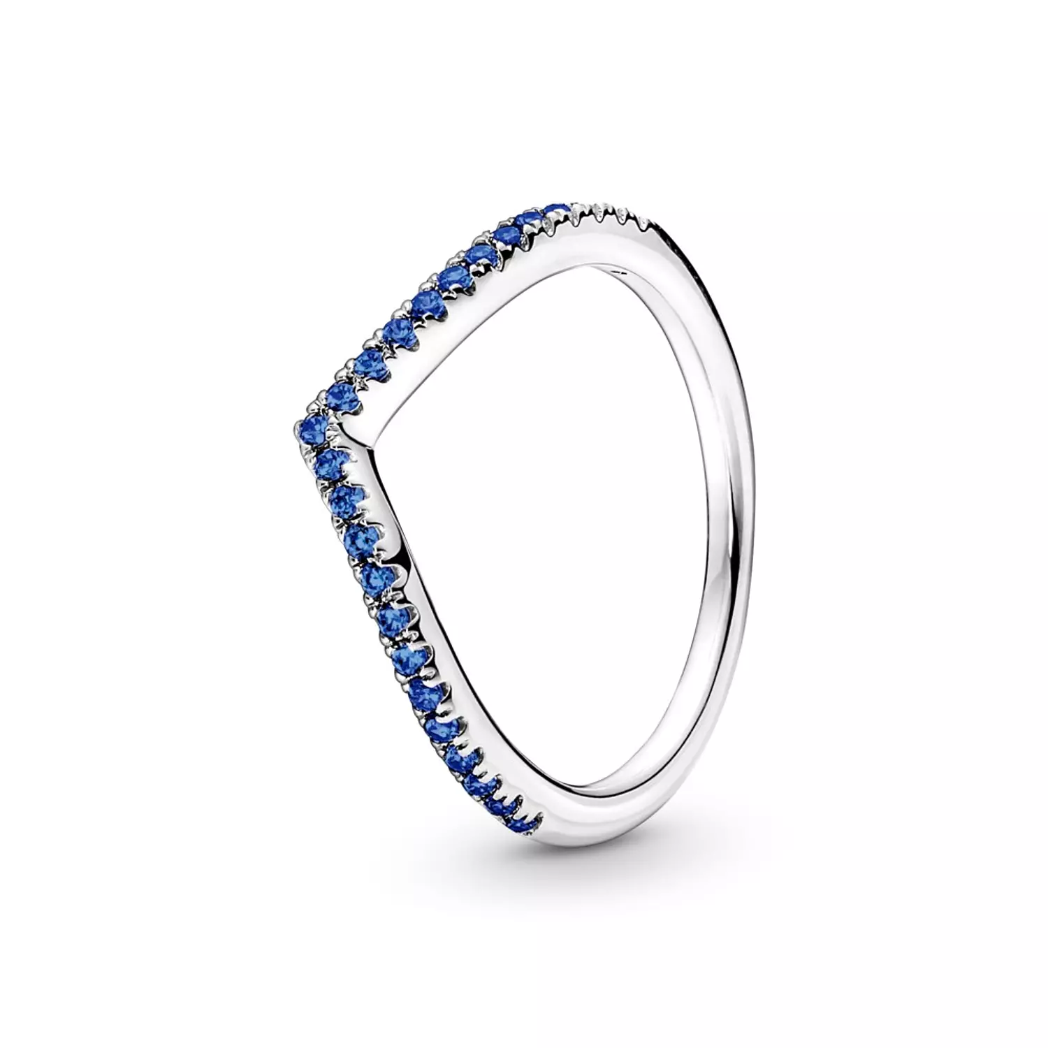 Wishbone sterling silver ring with stellar blue crystal