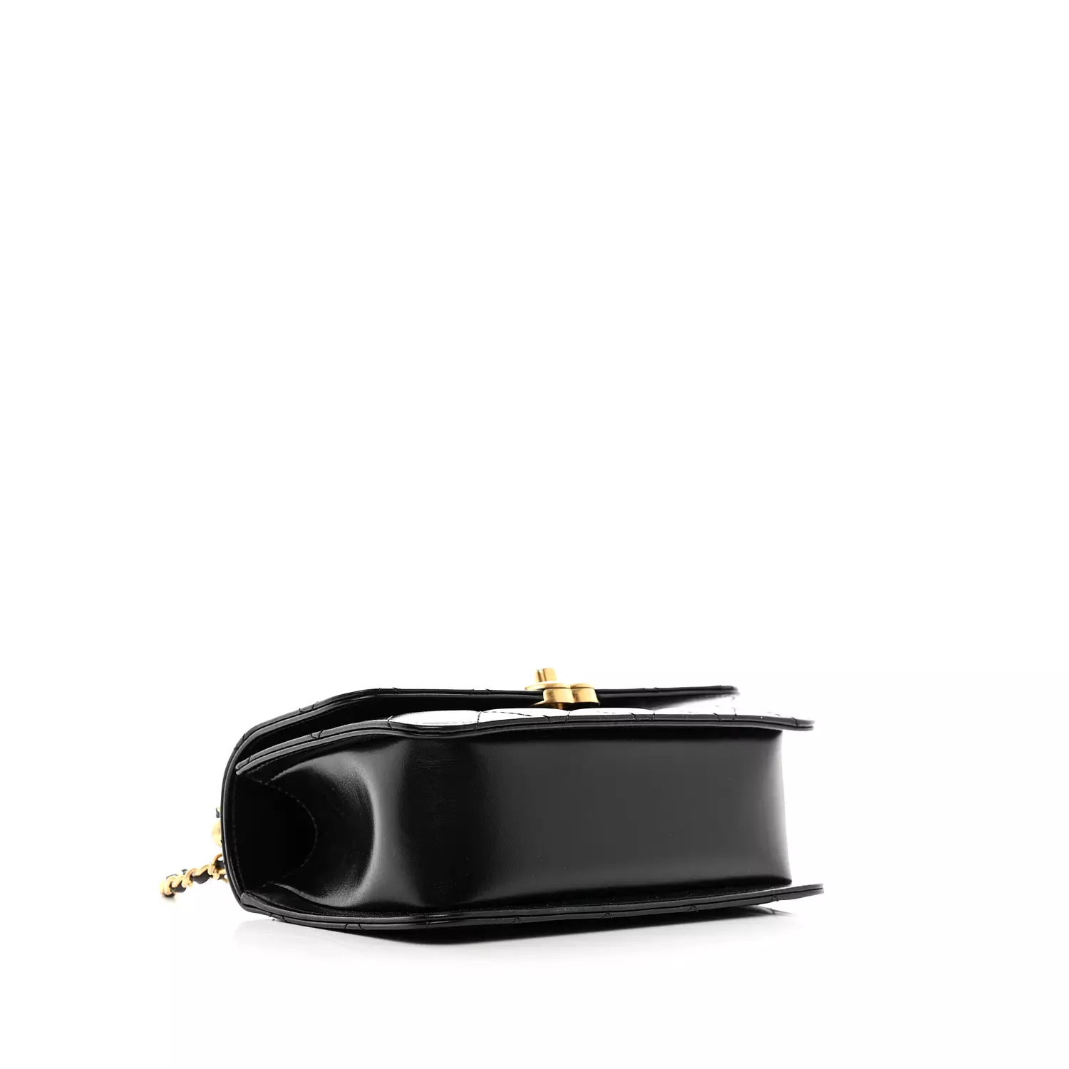 Chanel Small Flap Bag in black shiny calfskin leather features gold-tone meta 2