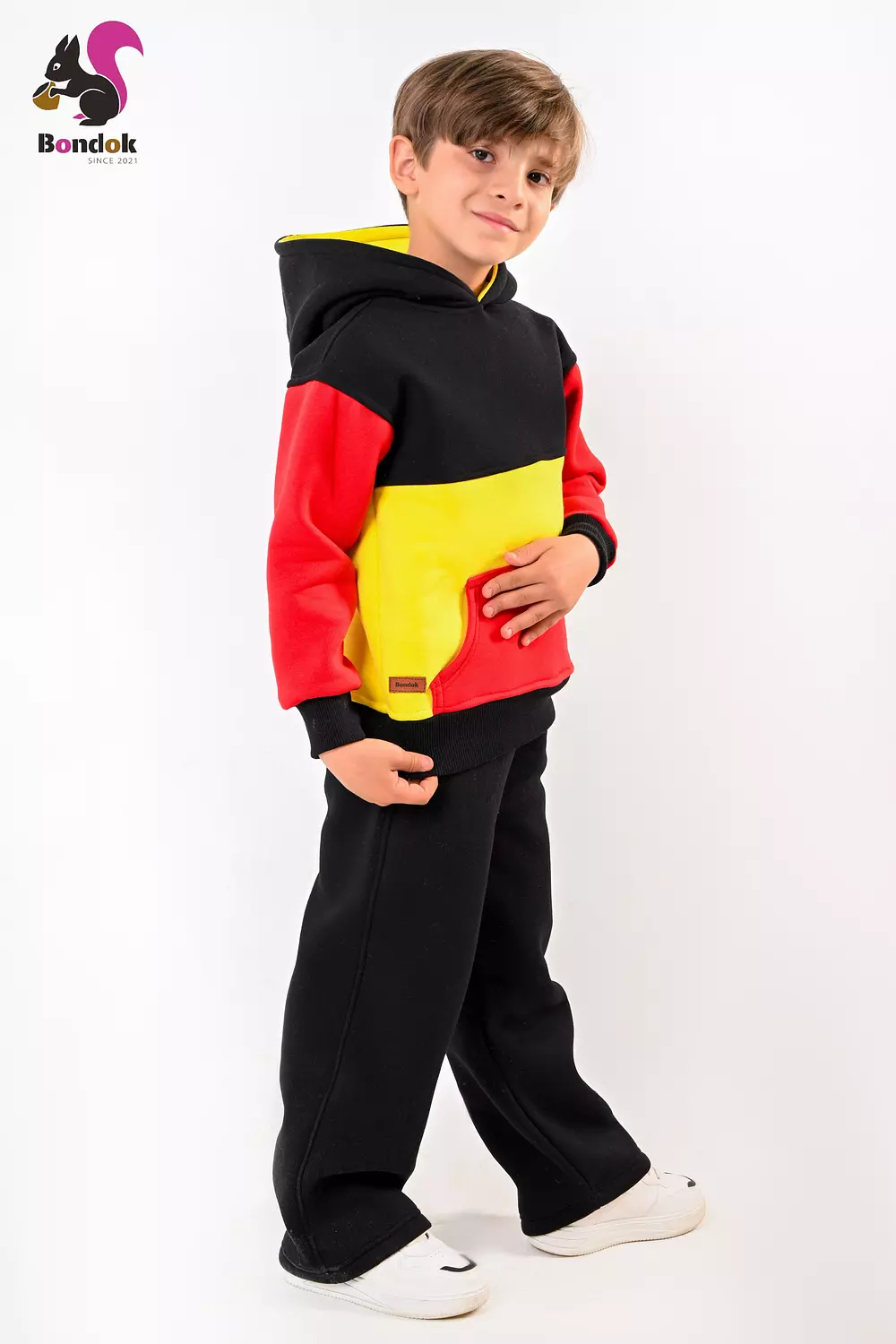 Kids Color-Block Hoodie Tracksuit Set – Warm meltone Top & Jogger Pants, Kangaroo Pocket, Soft Lining, Boys Winter Outfit (Ages 3–14) 2