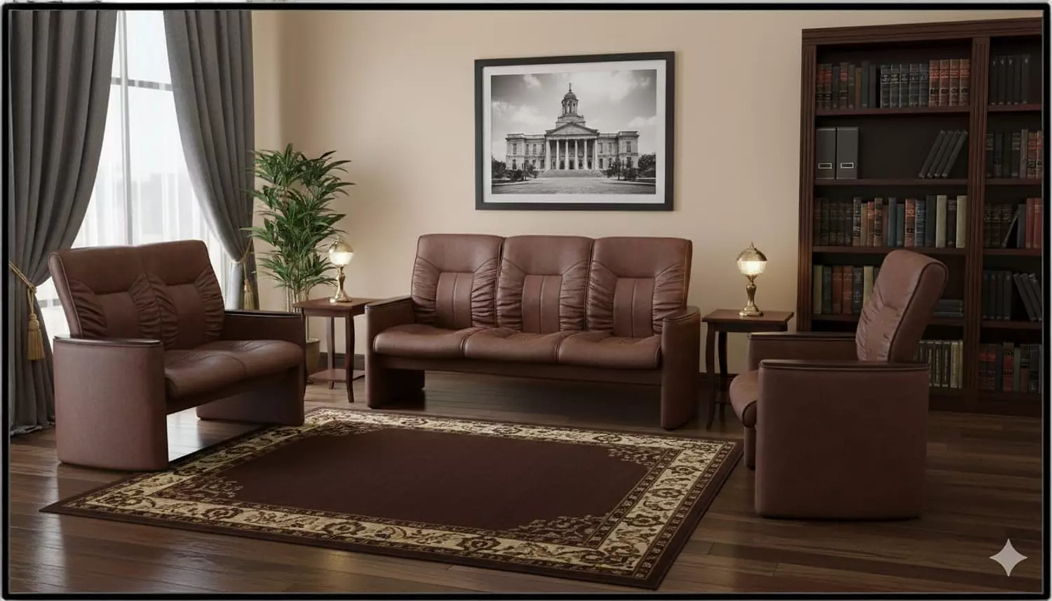 كنبه شيرمان 3 مقعد جلد بني جلد 21 image