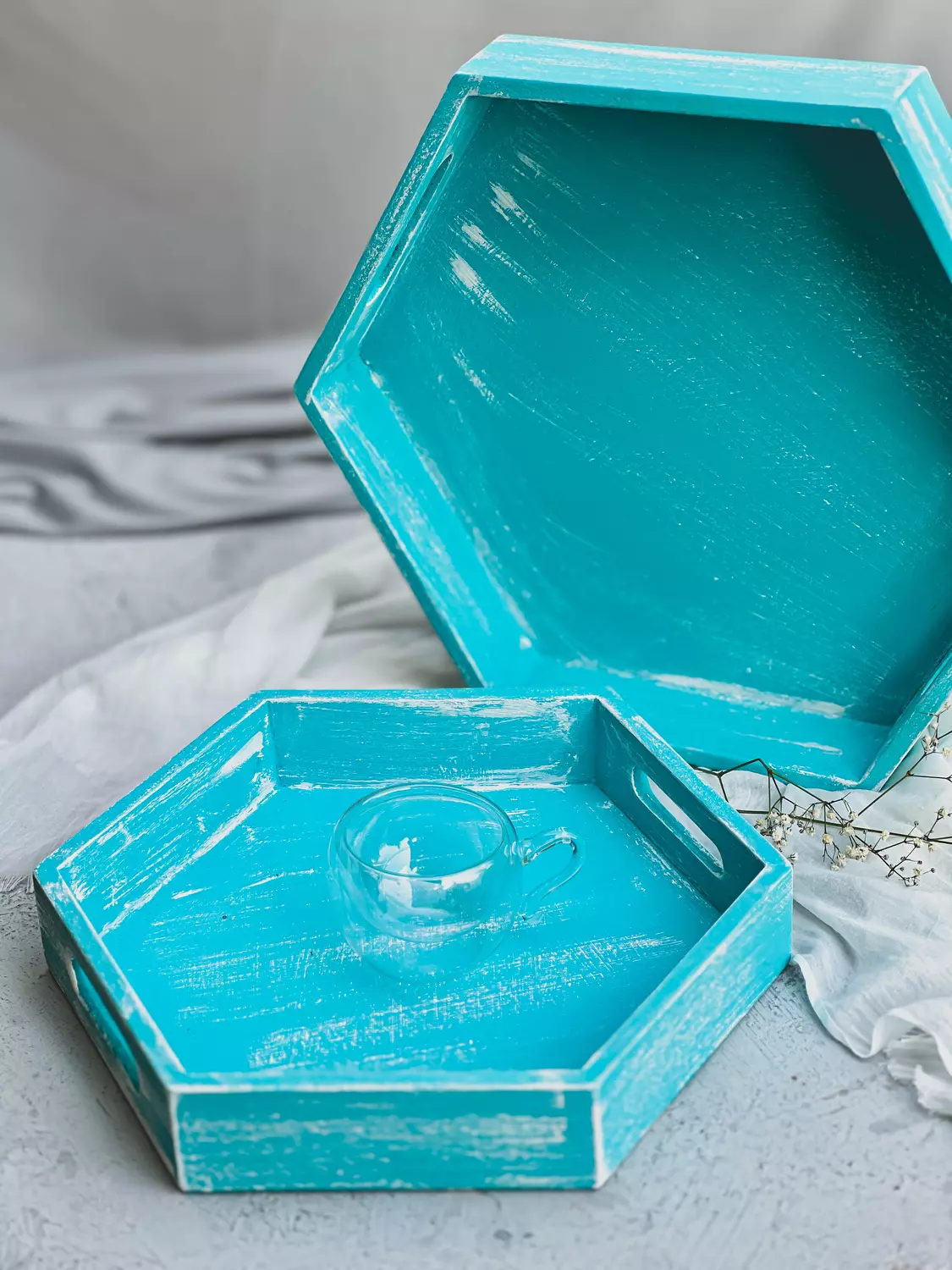 Turquoize hexagon trays set  image
