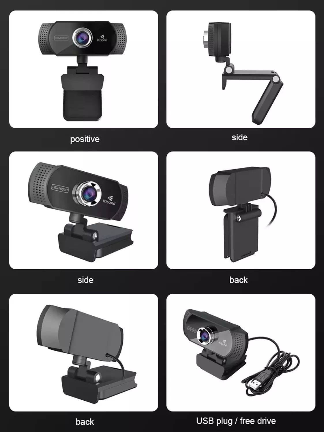 Kisonli PC-2 1080P HD Webcam - Built-in Mic - 90-Degree Angle 9