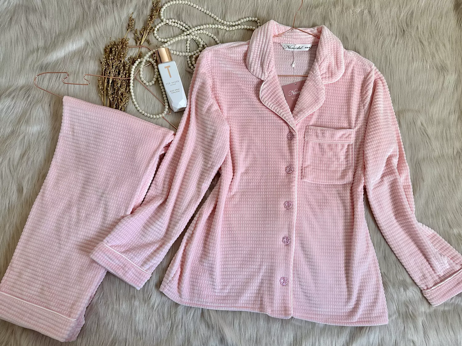 Baby Pink Waffle Jacquard Pajamas 2
