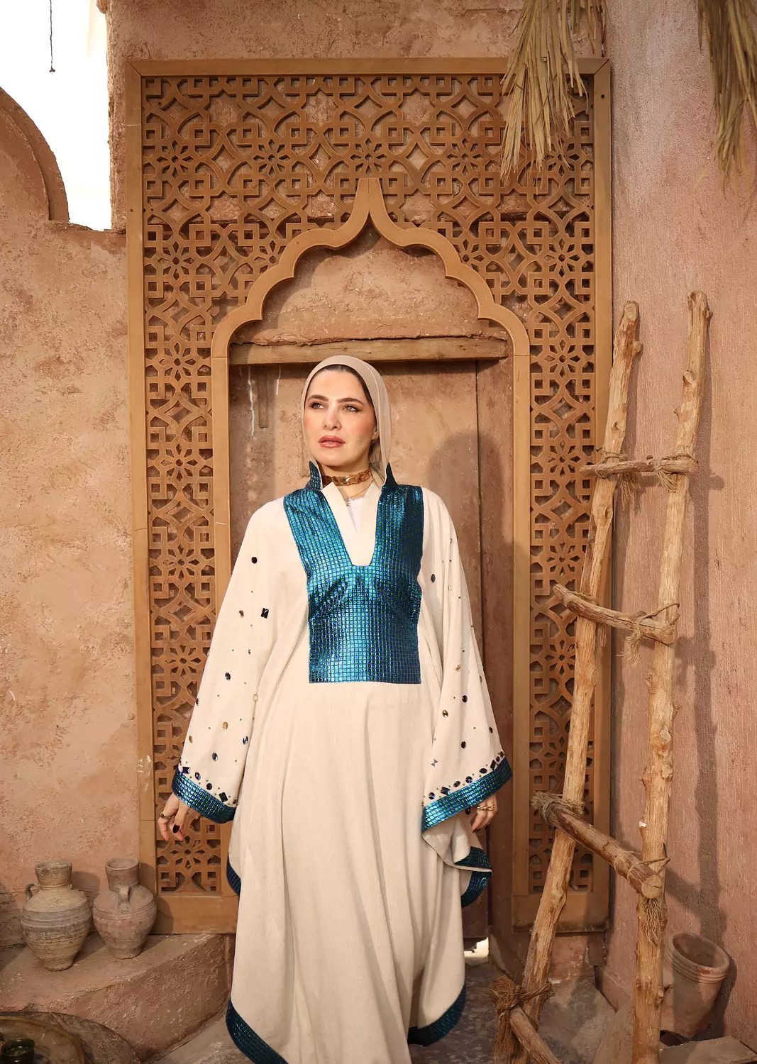 GreenxBlue Jacquard Embellished Abaya  1