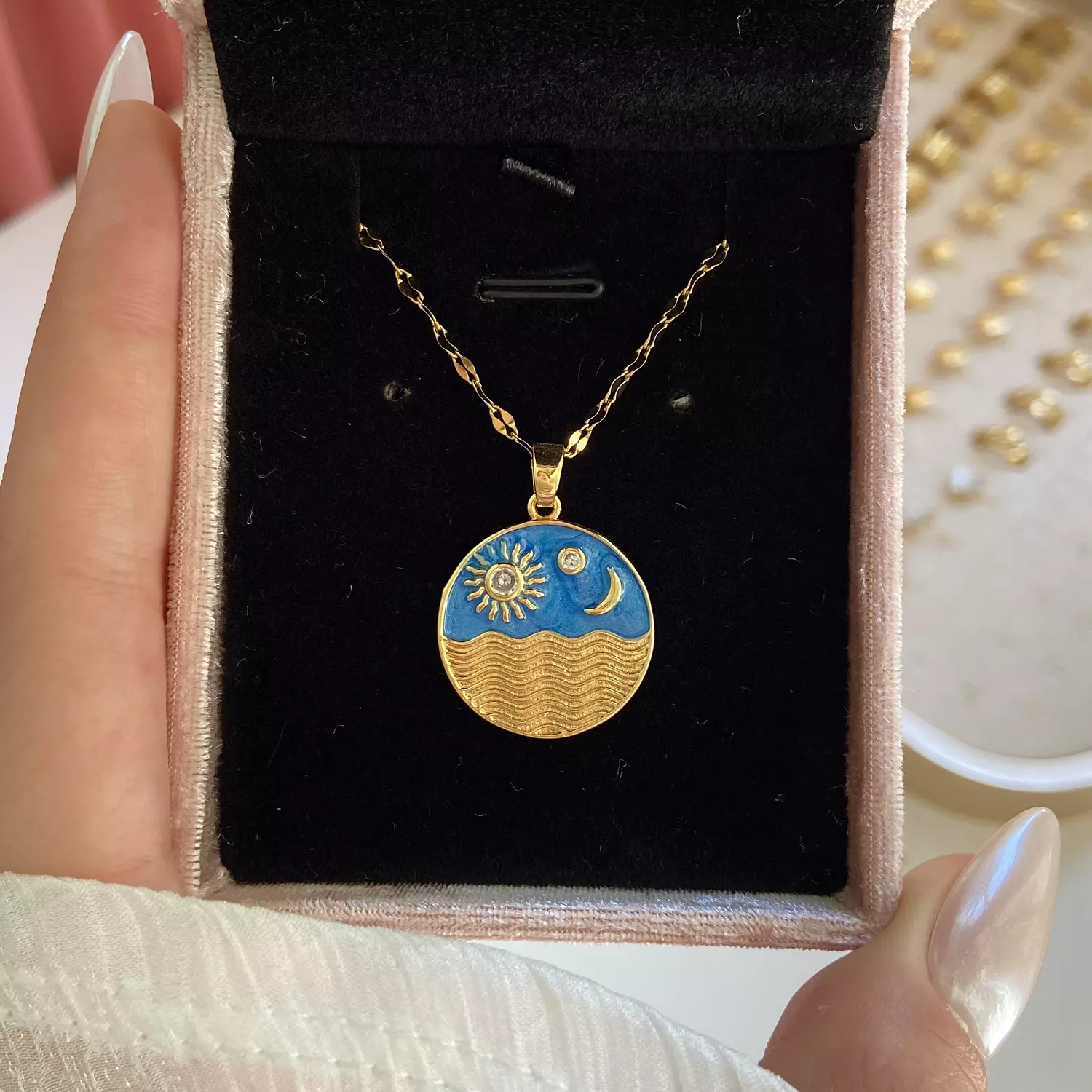 Sky paint stainless steel necklace 🌙🌊 image