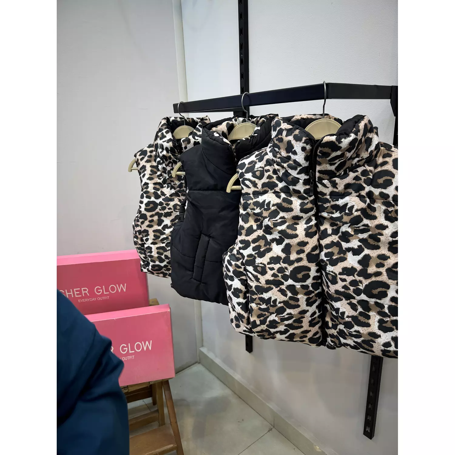 Leopard doubled face puffer vest hover image