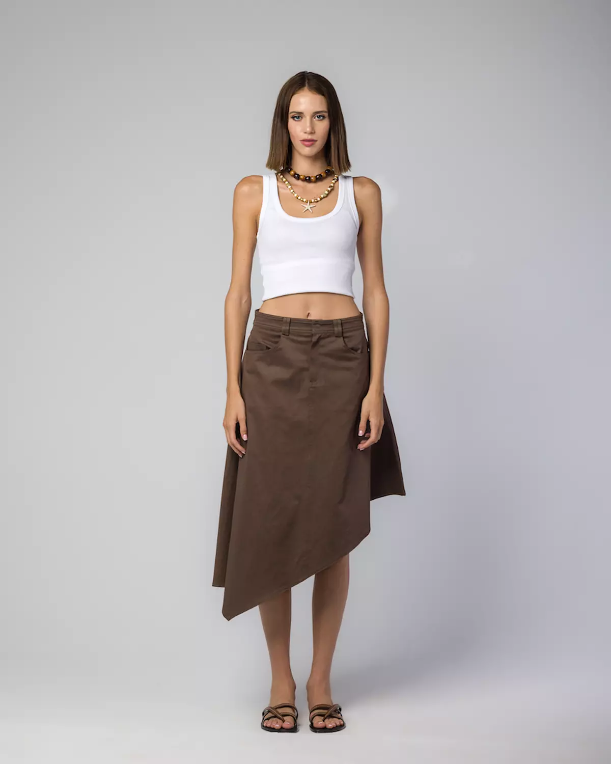 BROWN GABARDINE ASYMMETRIC SKIRT image