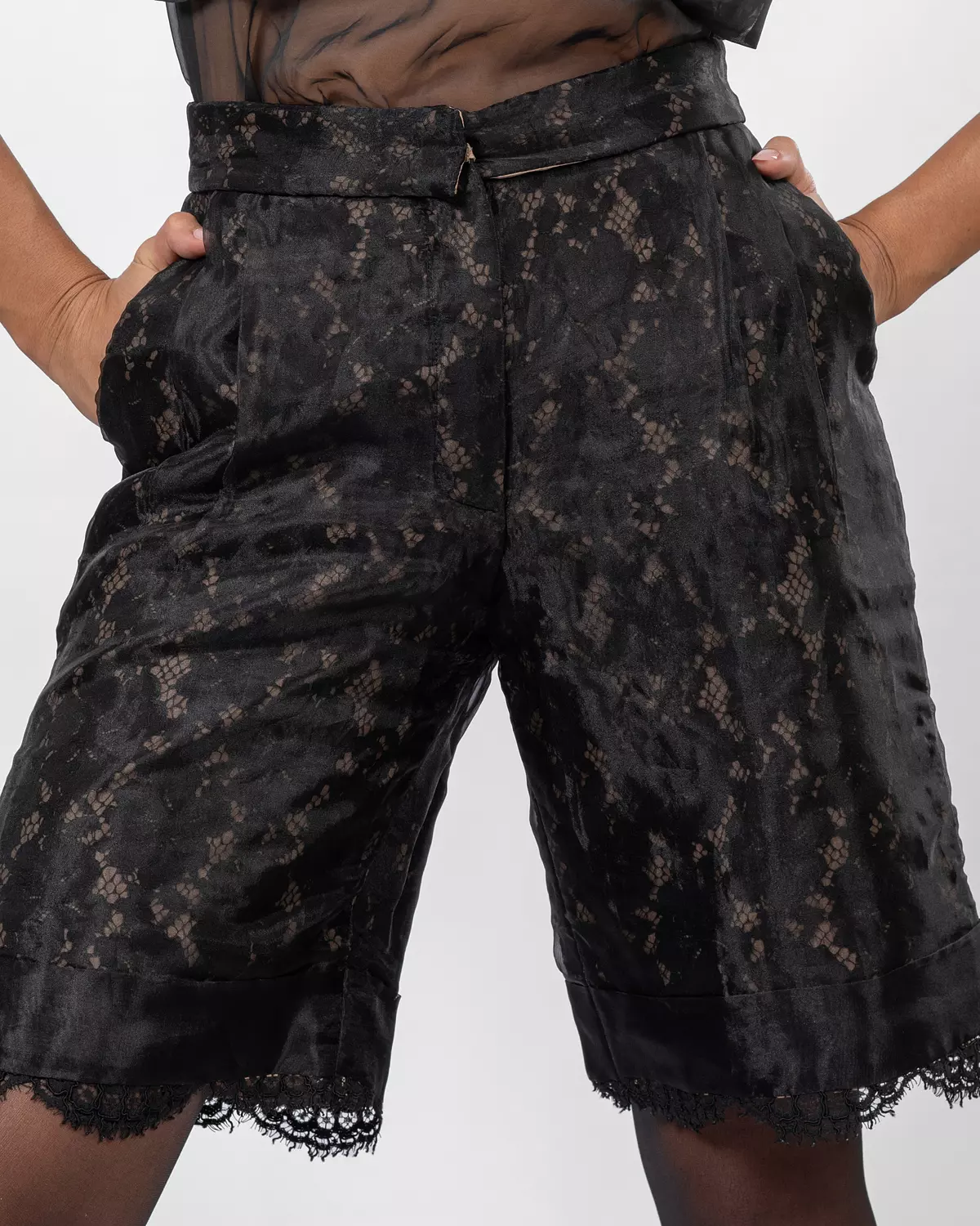 Black and beige lace shorts  image