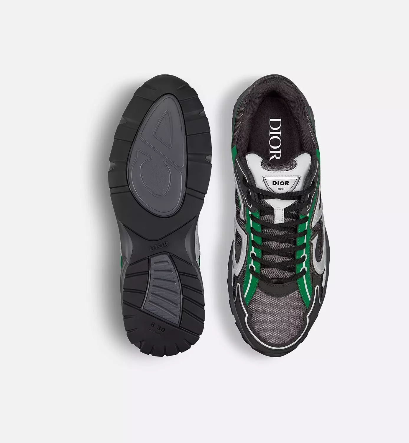B30 Sneaker Deep Gray Mesh with Green, Black and Gray Technical Fabric 6