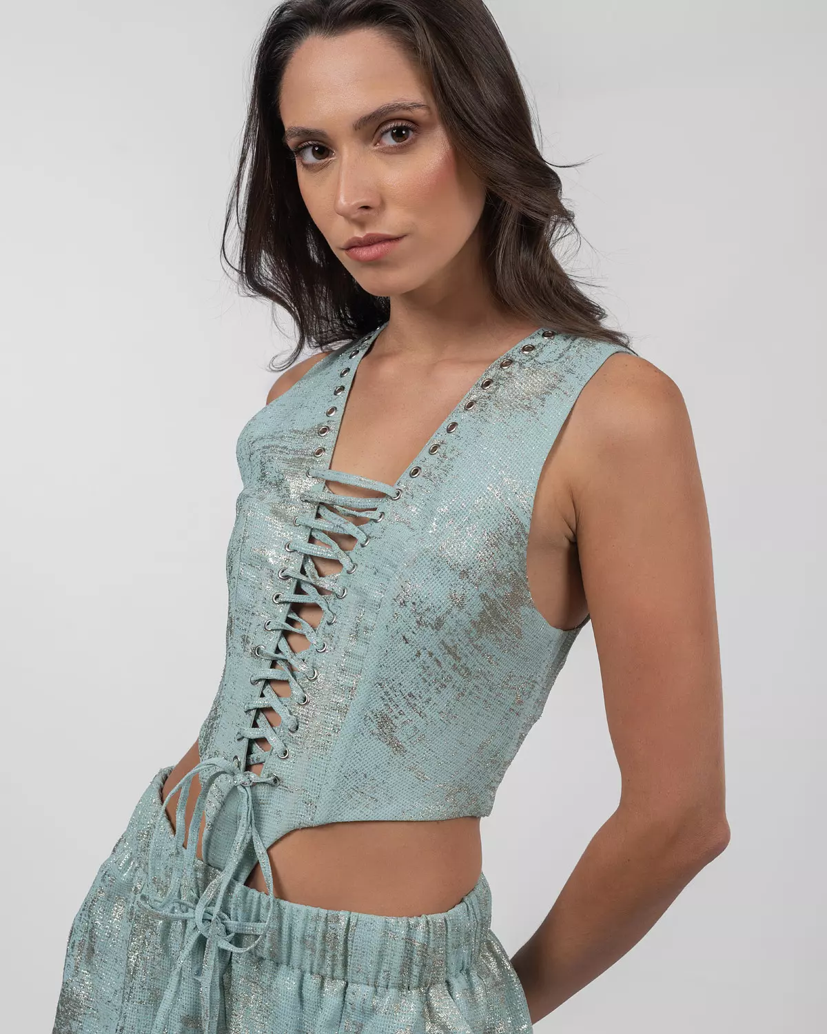 Shimmery Pastel Blue Cut-Out Romper  6