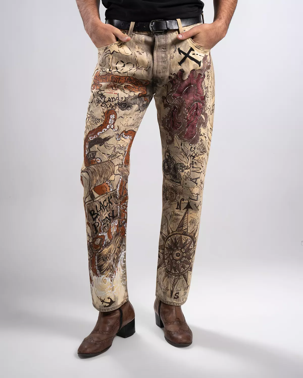 “Lost Lands Map “. Unisex hand-painted Levi pants  image
