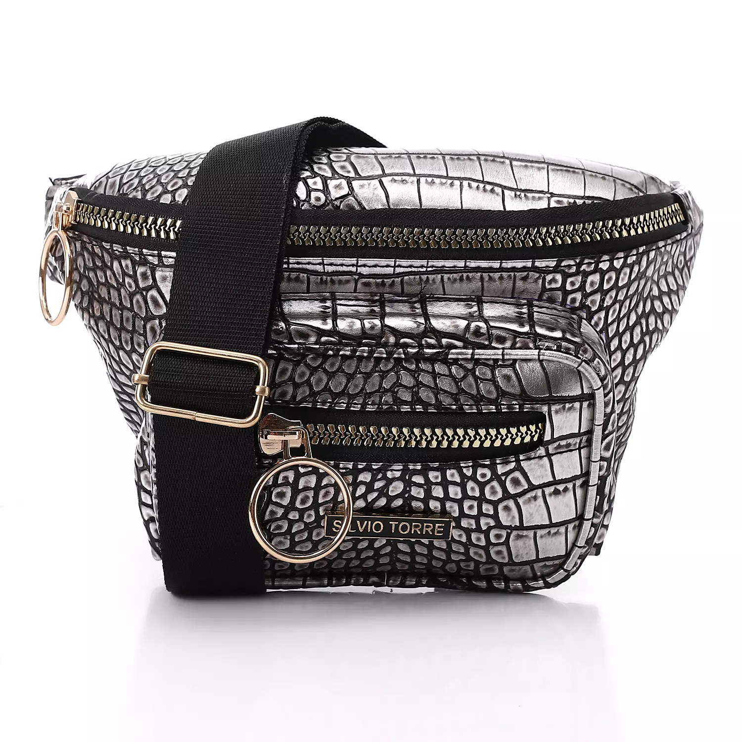 Shiny Snake Leather Super Waist Bag-Silver image