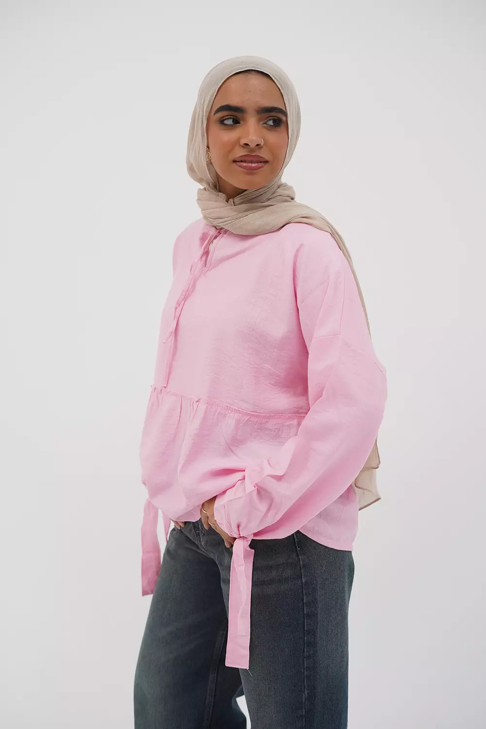 Pink blouse with tie from the collar 2