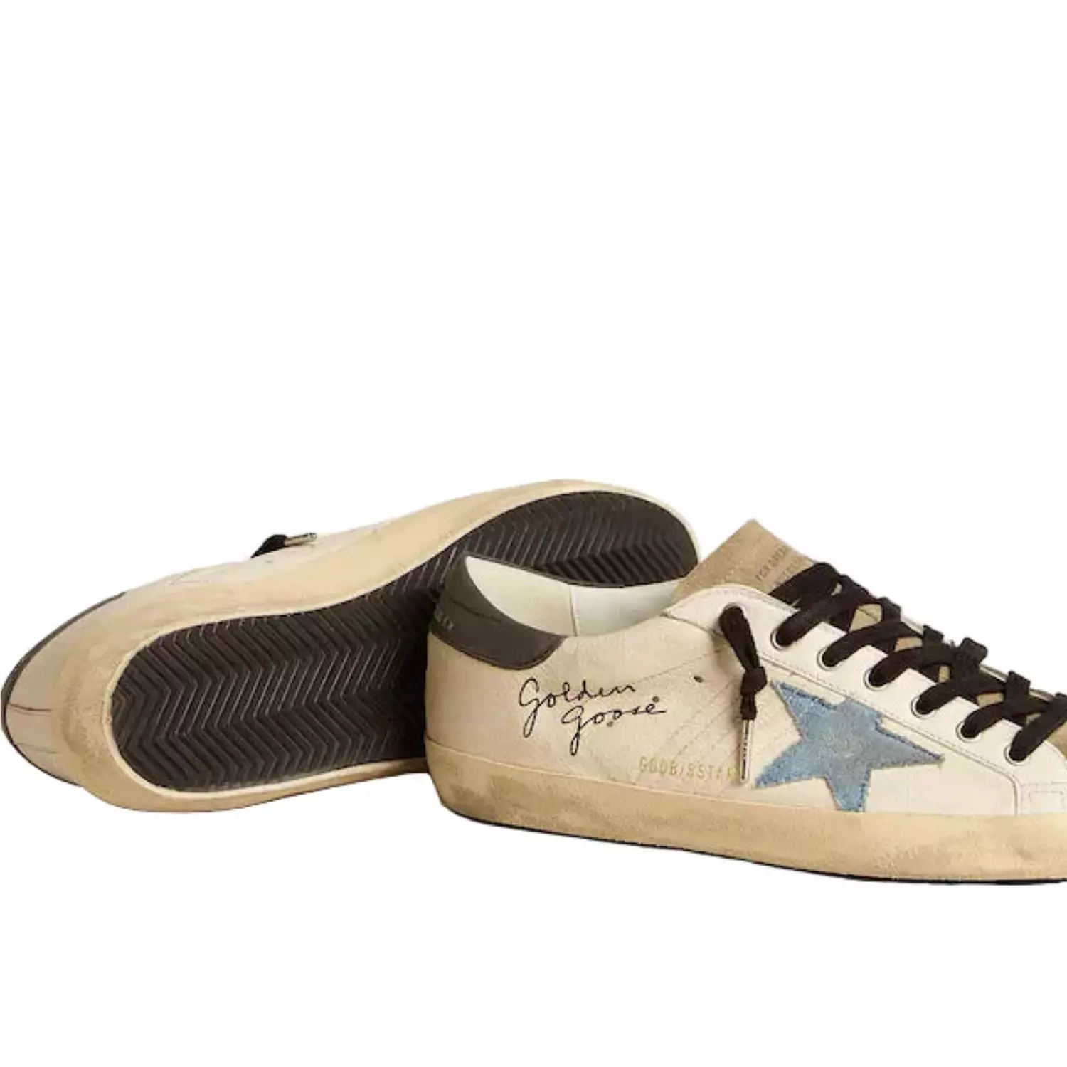 Golden goose Super-Star in nappa leather with light blue suede star and gray leather heel tab 2