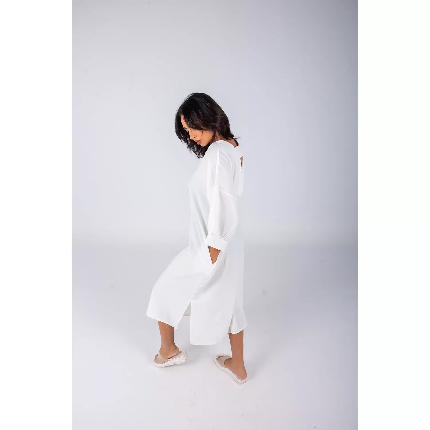 Off White Plain Linen Dress  image