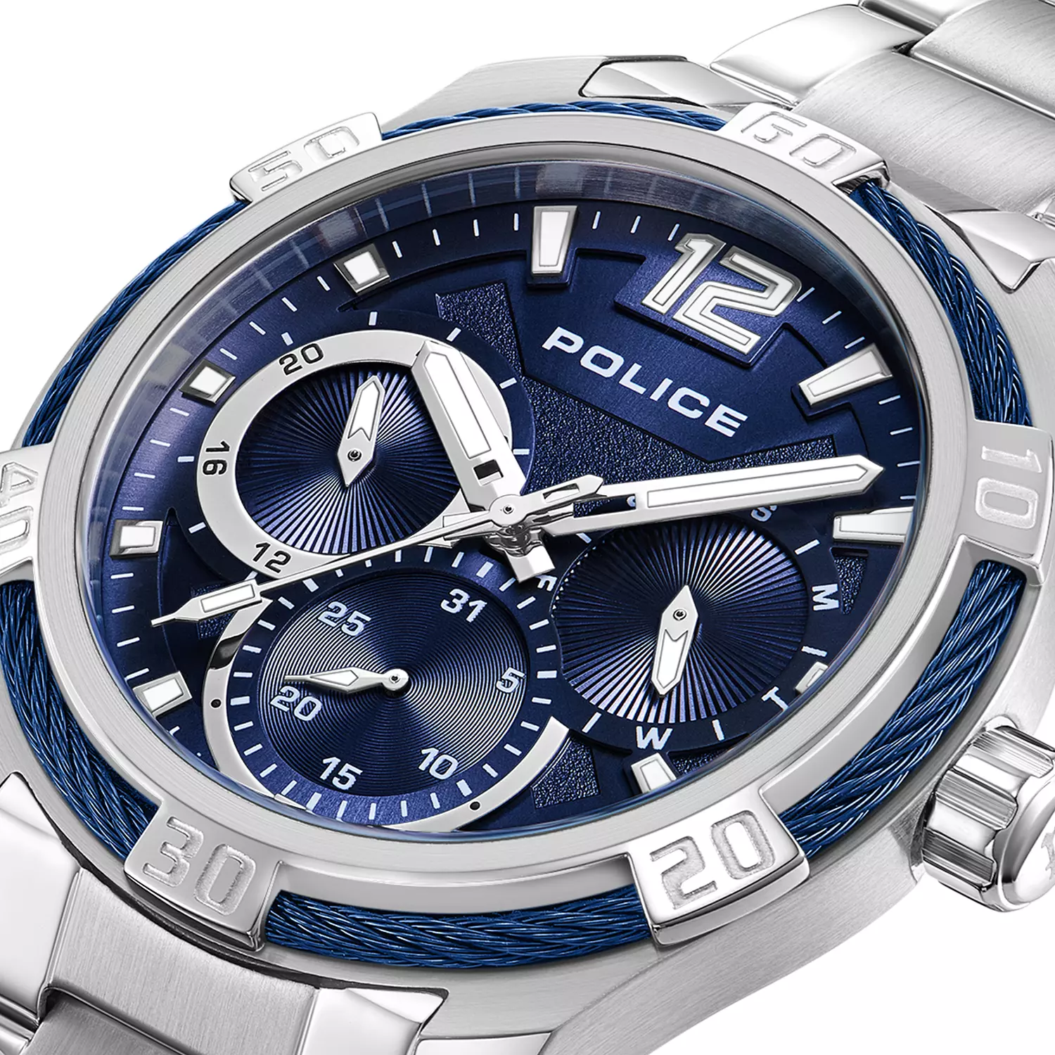 Police Chokery Watch for Men Stainless Stell Bracelet with Blue dial PEWJK0005301, silver 3