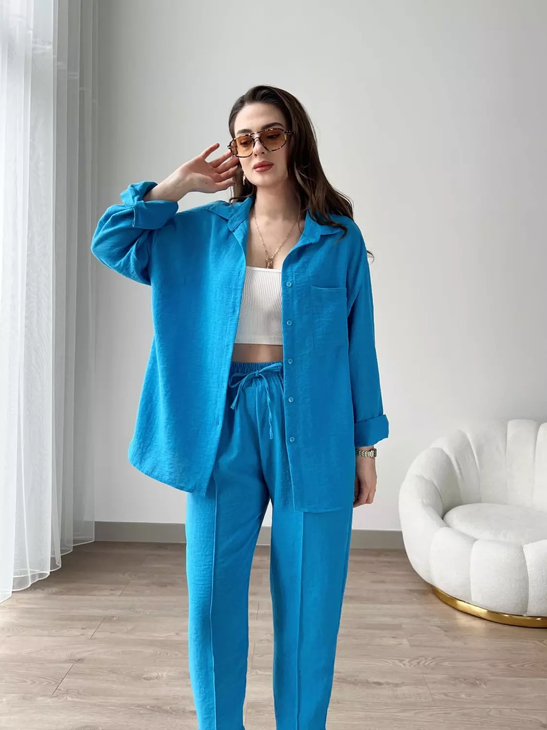 Short Leg Relax Fit Shirt Trouser Set - blue 5