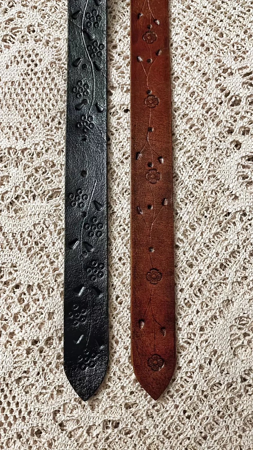 Tooled leather belt - Floral vine 14