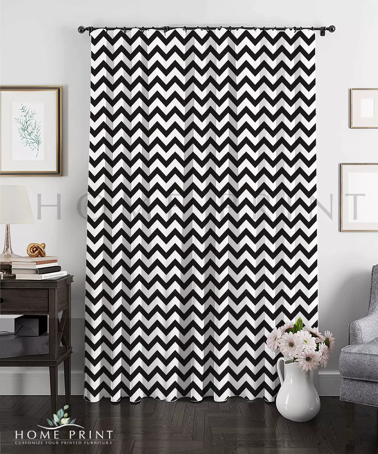 Velvet Curtain - Black and White Lines  image