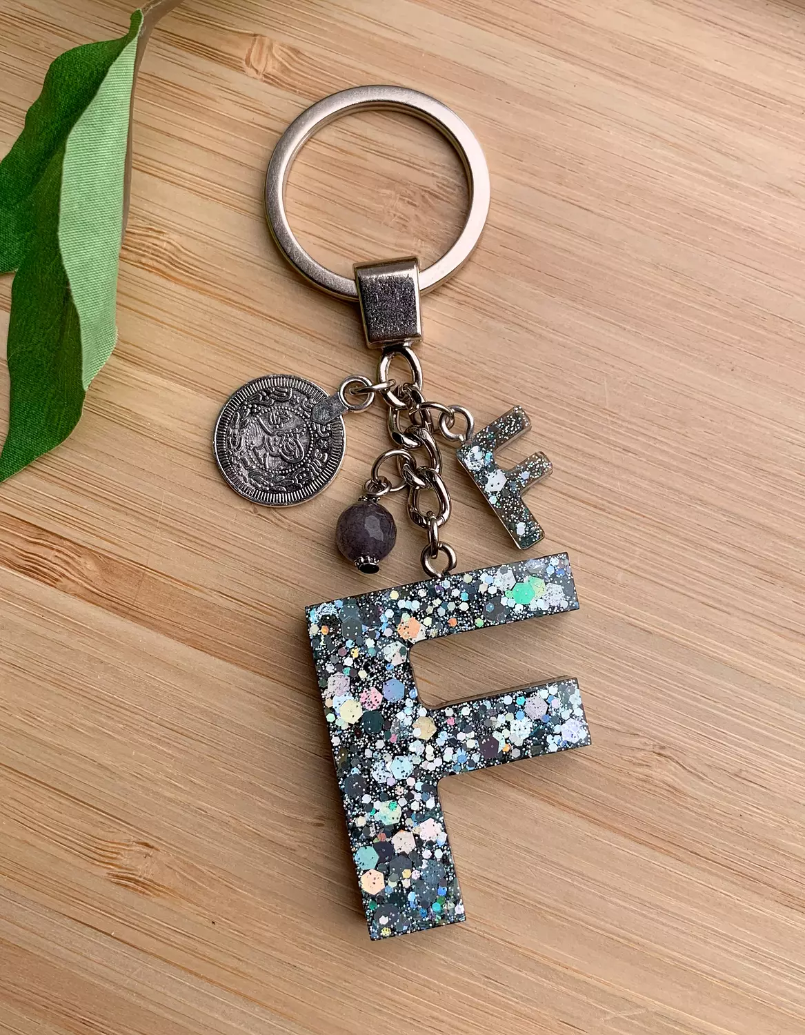 Resin Letters Keychain ( Glitter Space Grey ) "By Order" 5