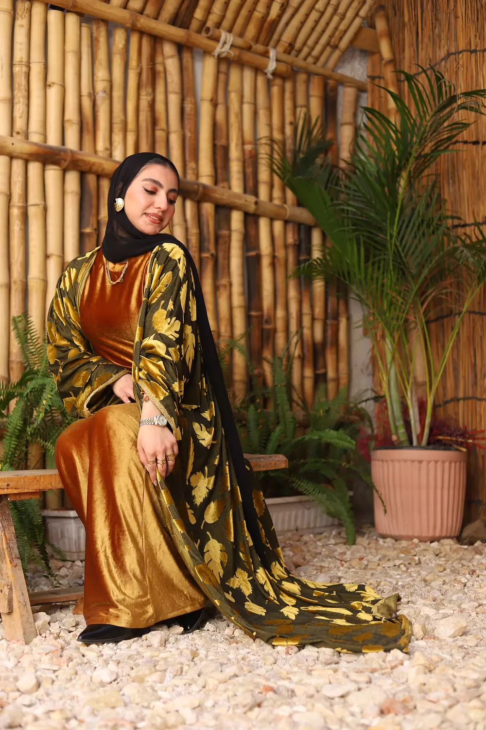 Velvet Leaves Kaftan  (Mustard) 6