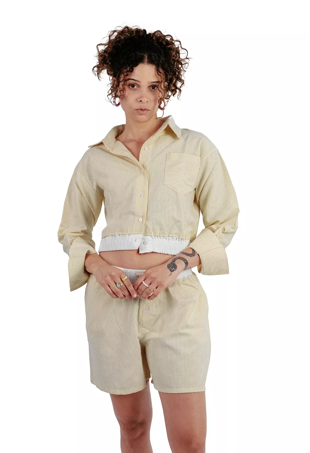 Pastel yellow Stripe set in boxer Shorts image