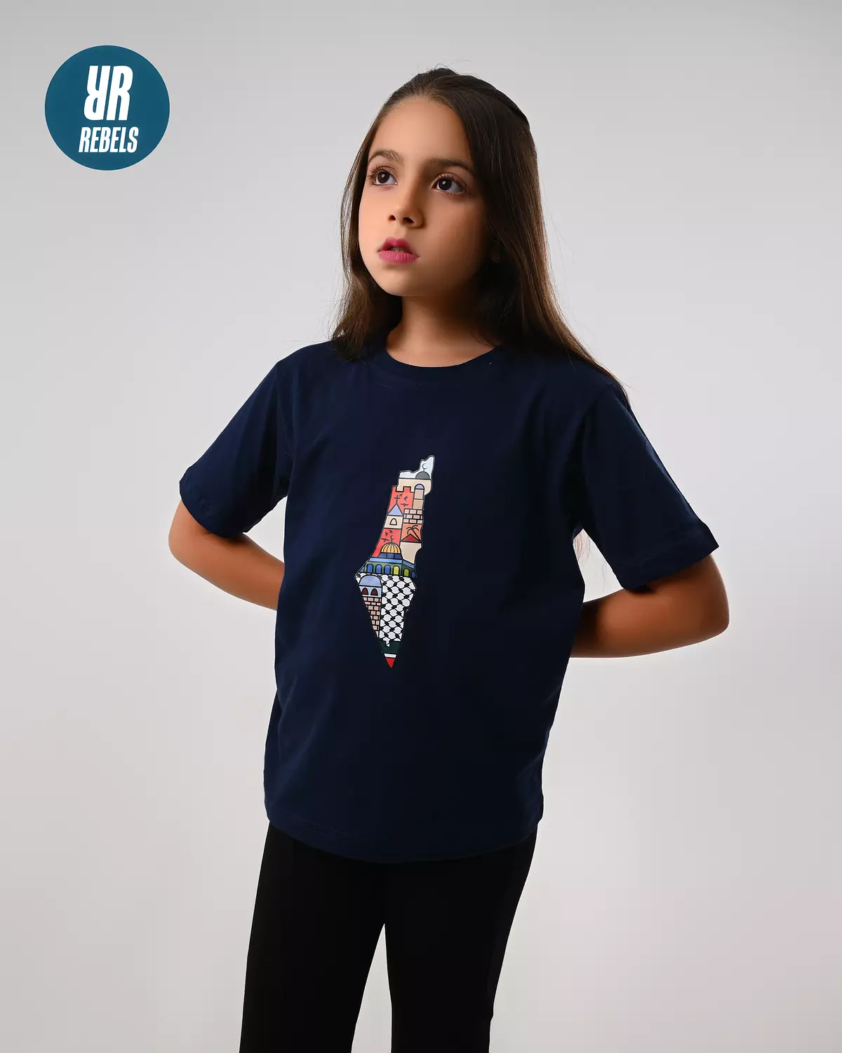 Navy Blue T-shirt -  colored Palestine map  2