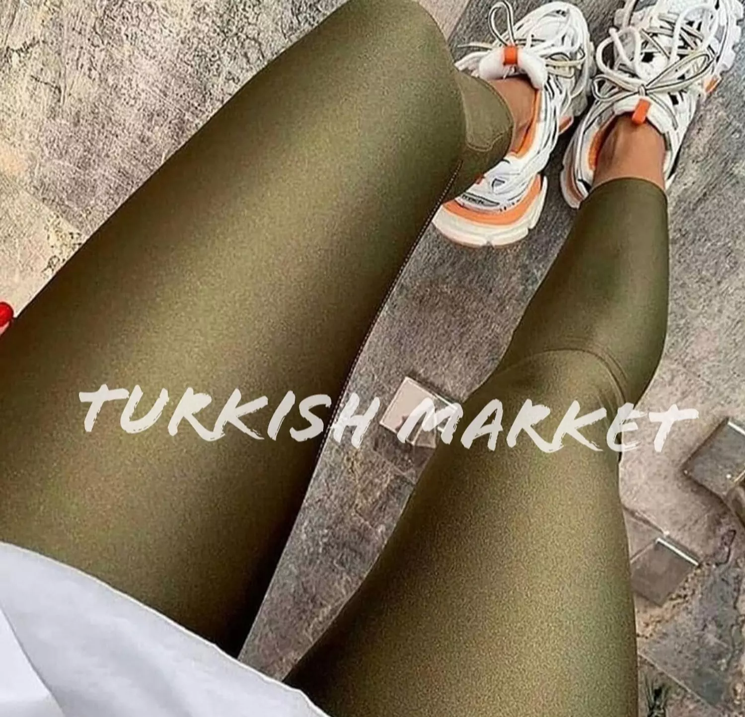 Plus size Olive Metallic leggings  image