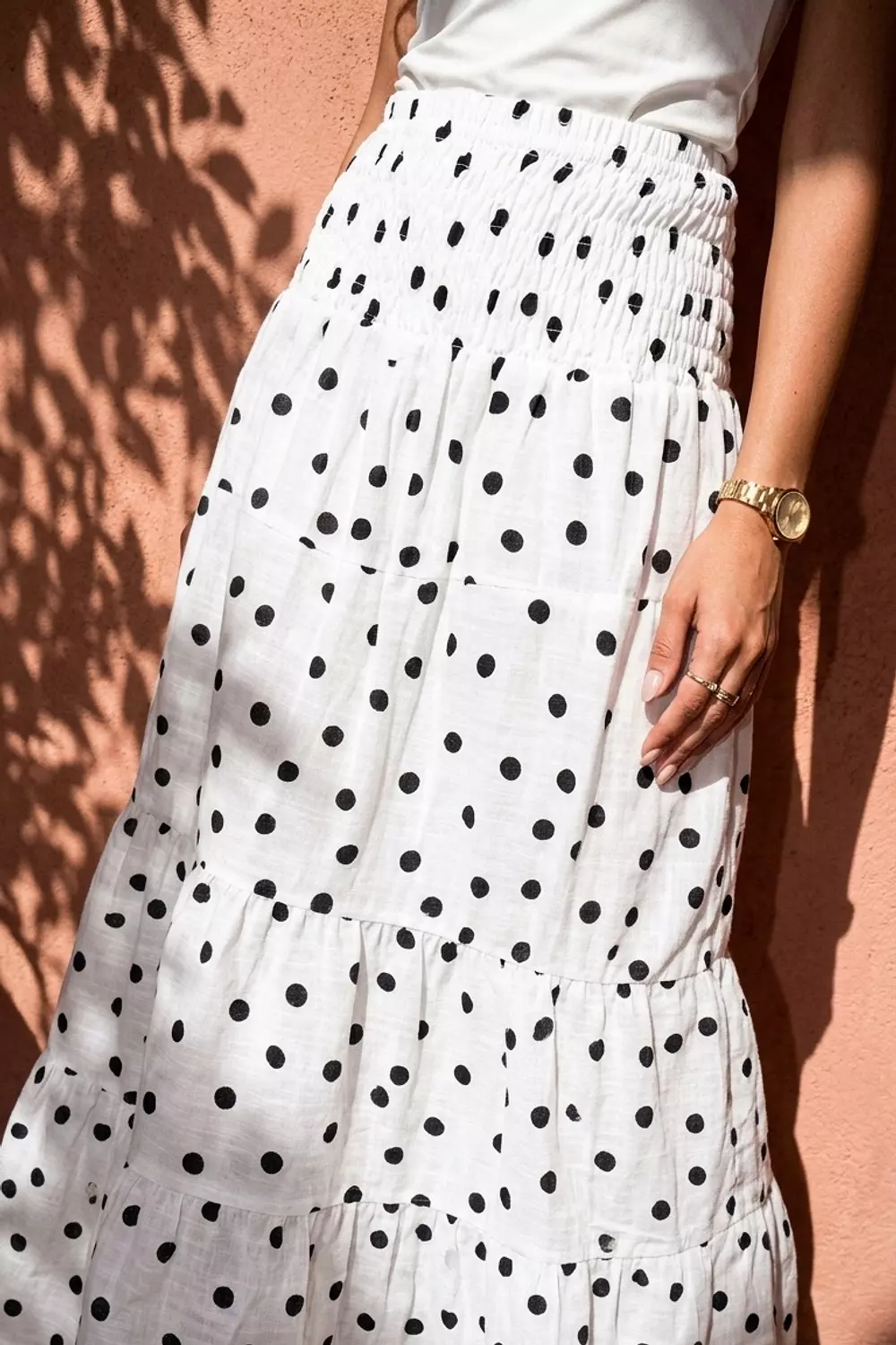 Bohemian Polka Dot Tiered Maxi Skirt image