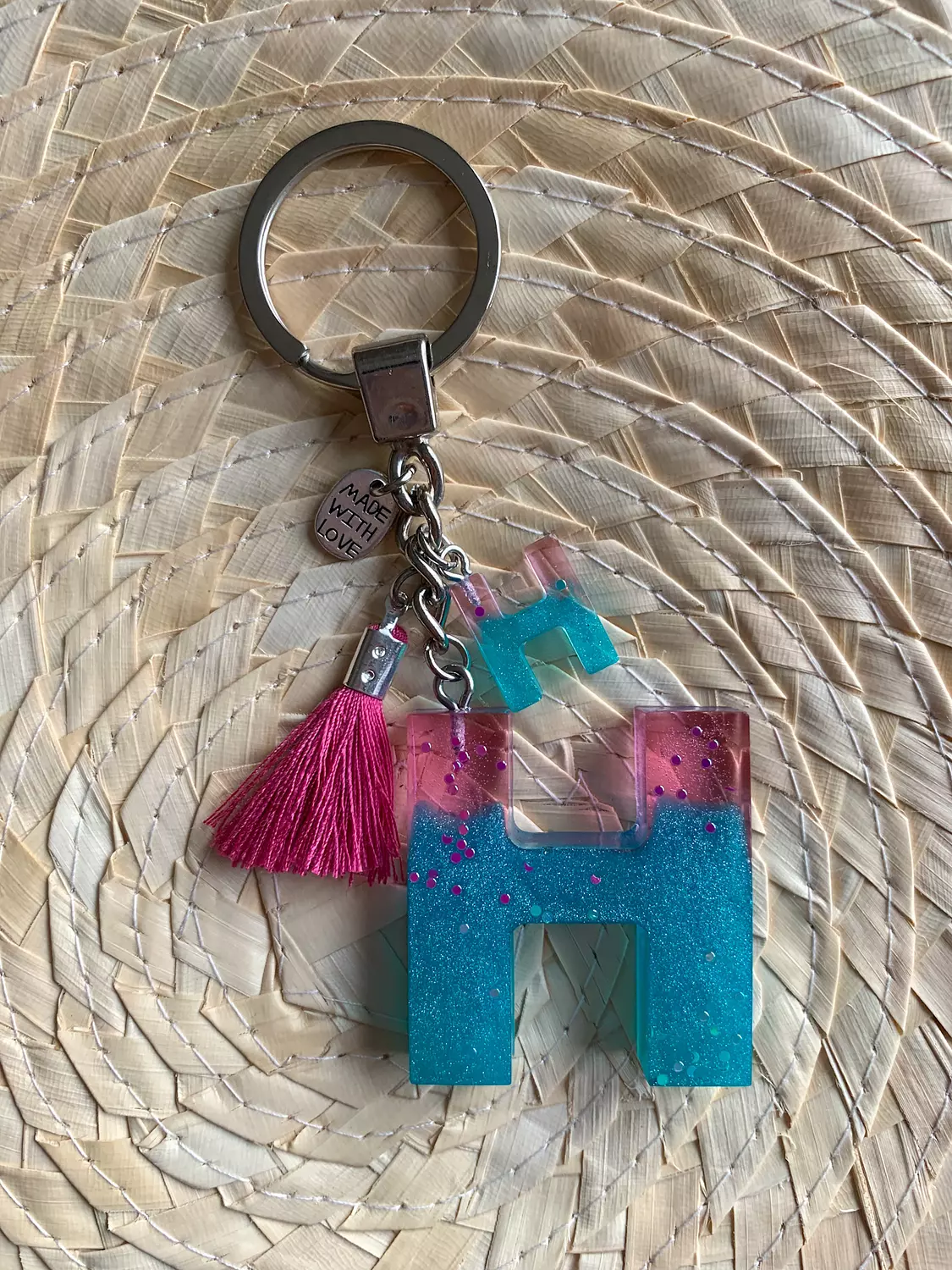 Resin Letters Keychain ( Fuschya & Teal ) "By Order"  7