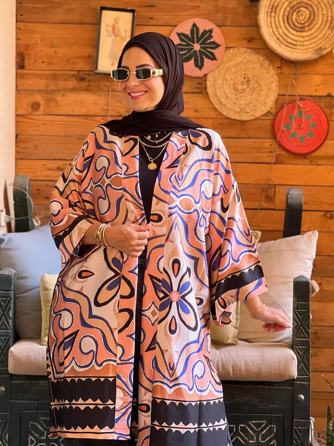 Flower kimono - Blue and beige  3