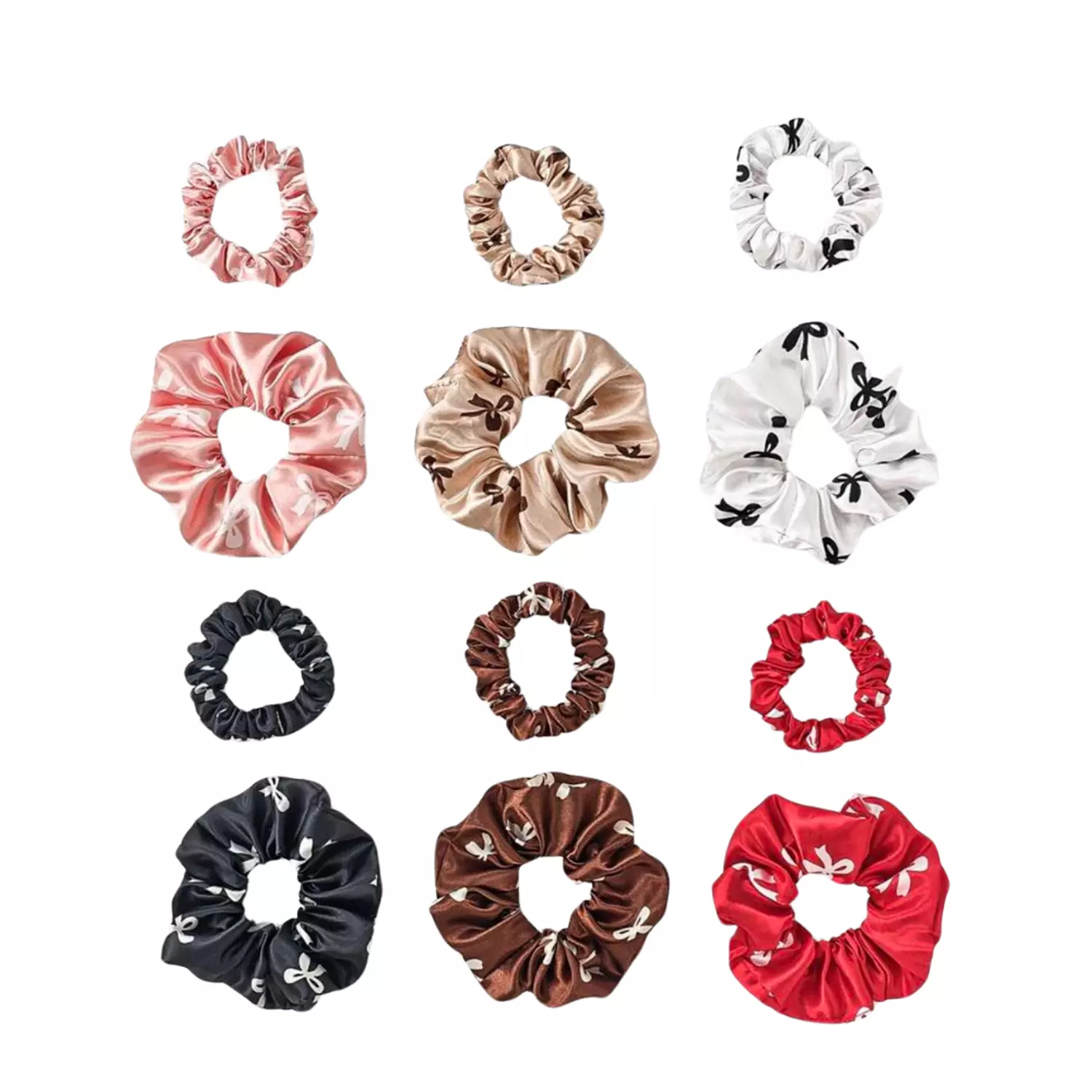 <p>2 Pc Satin Bow Tie Printed Scrunchies Set</p>