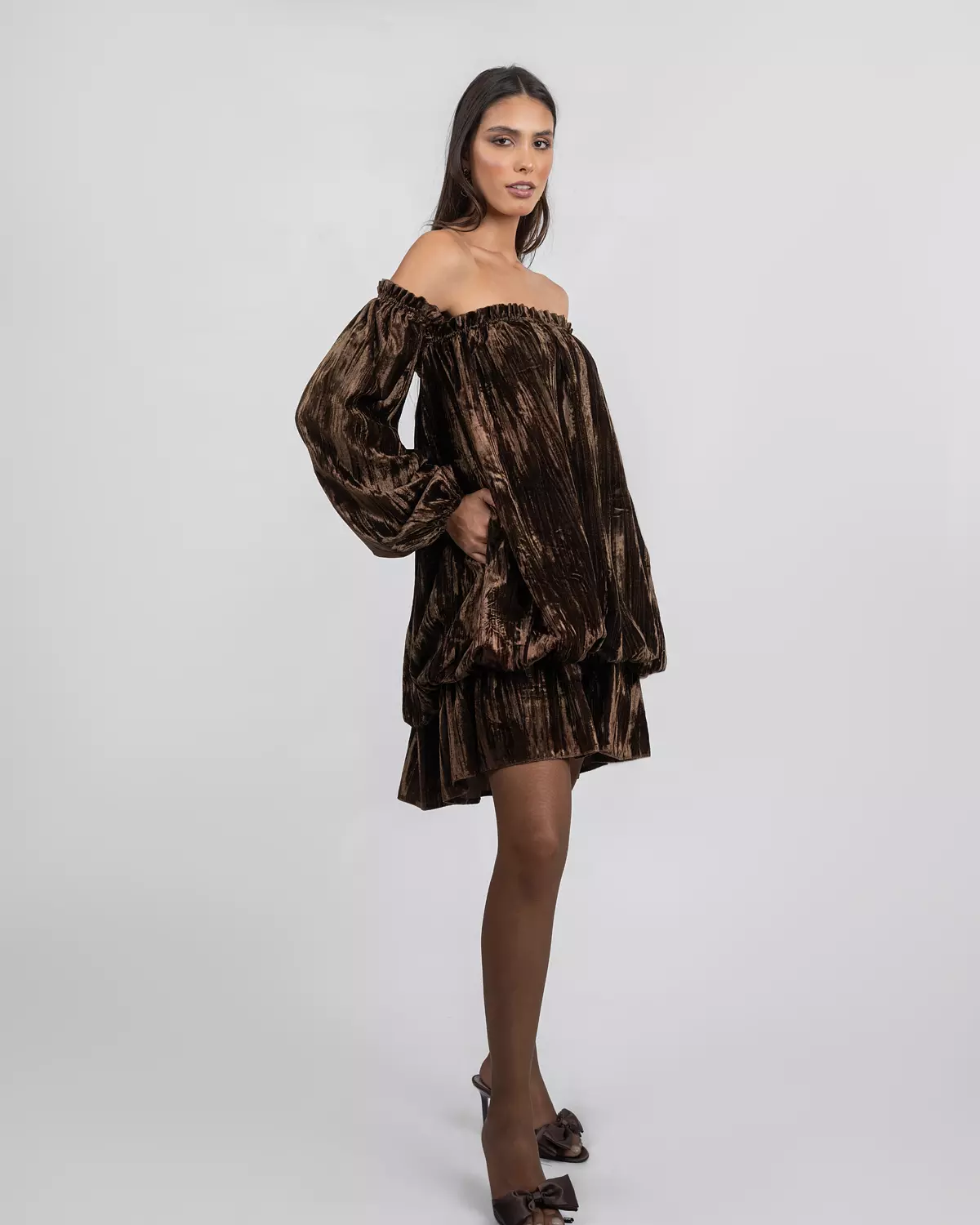 Off-Shoulder Velvet Mini Dress 3