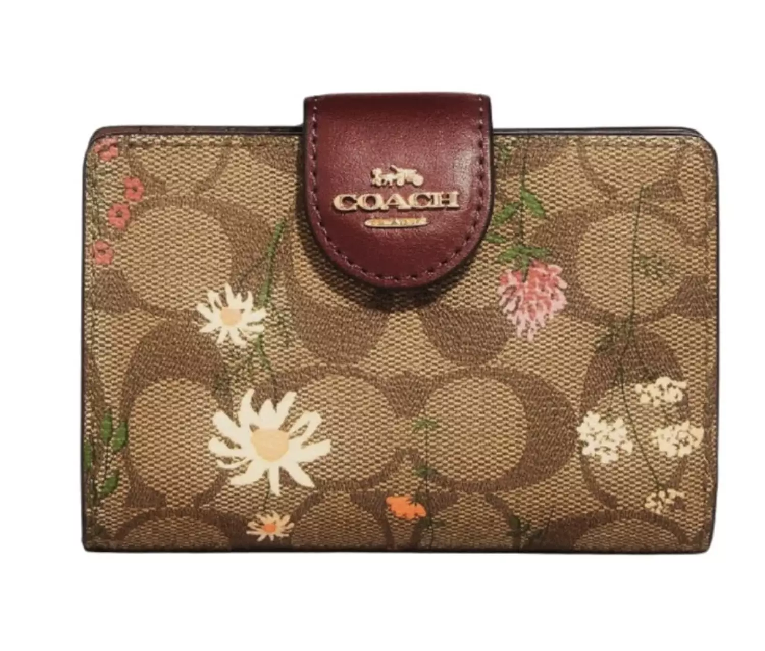 Coach Medium Corner Zip Wallet In Signature Canvas With Wildflower image