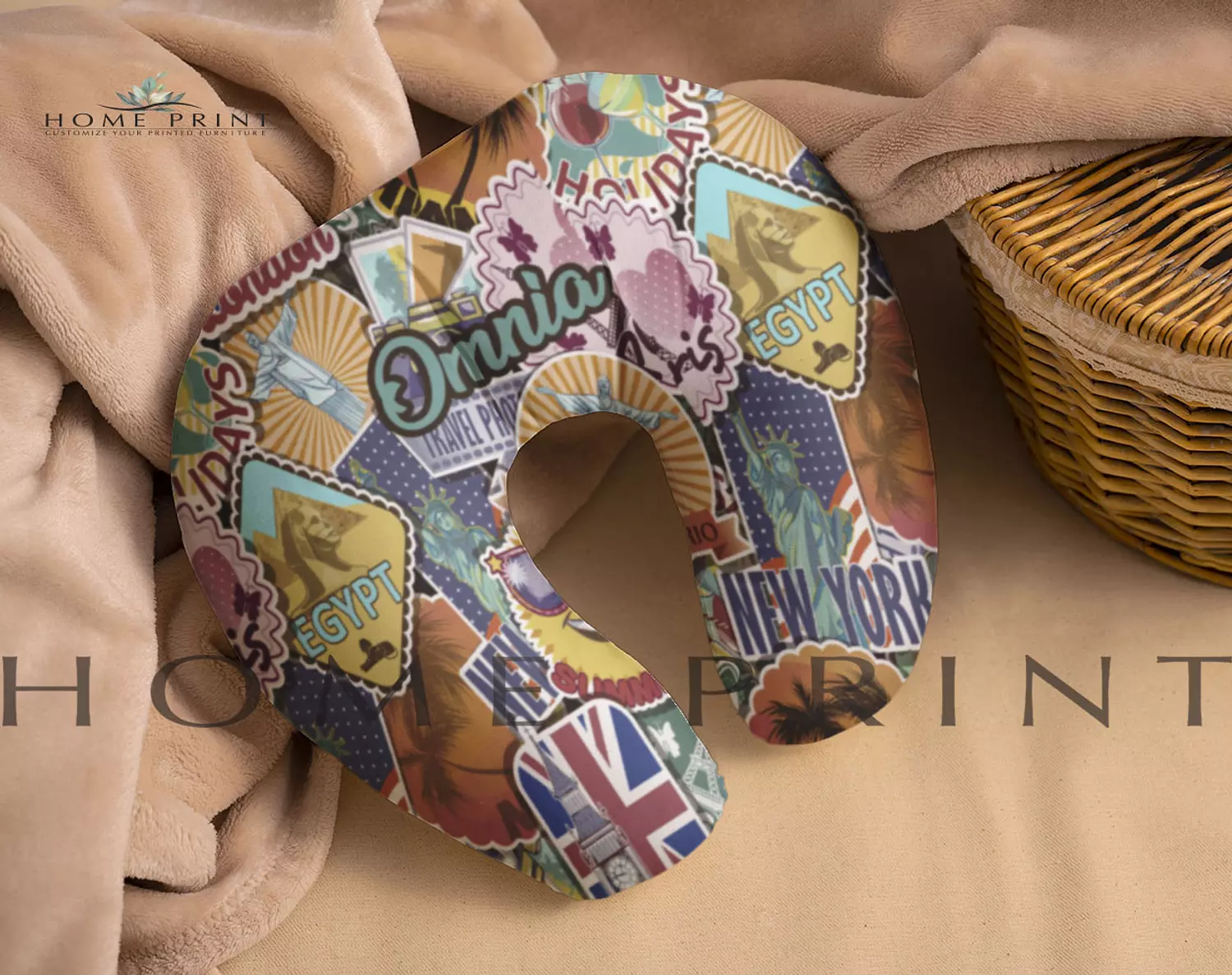  Velvet Neck Pillow- Multi Shapes OF landmarks  image