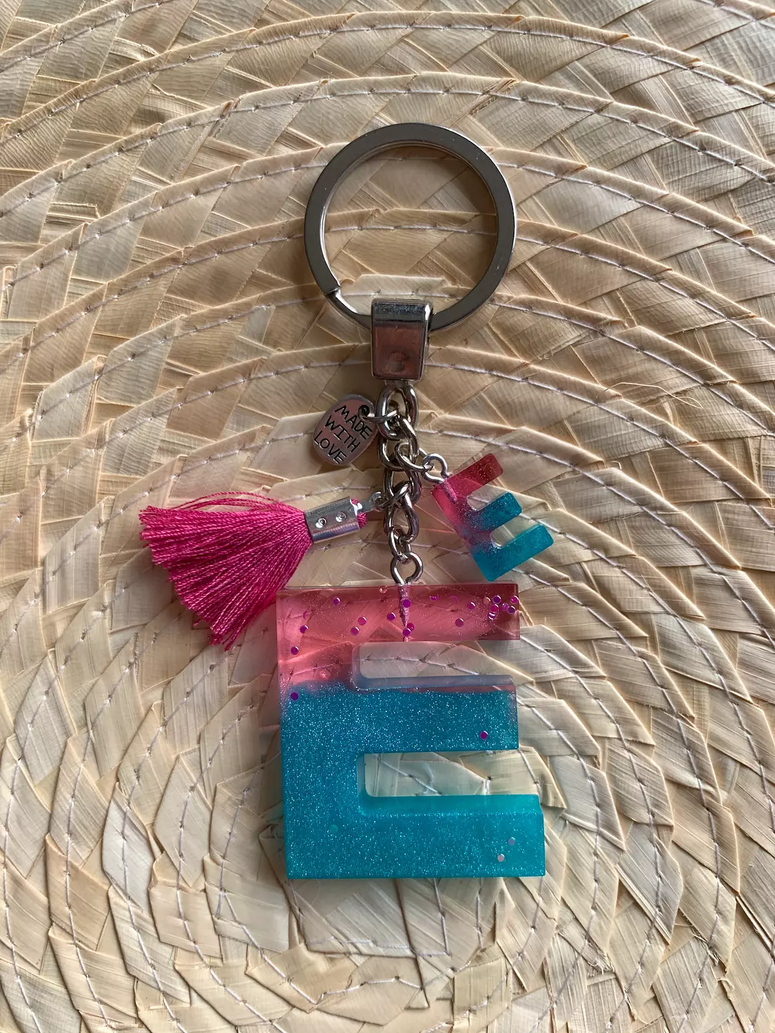 Resin Letters Keychain ( Fuschya & Teal ) "By Order"  4